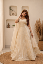 Champagne Ivory Embellished Mesh Gown