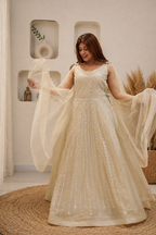 Champagne Ivory Embellished Mesh Gown