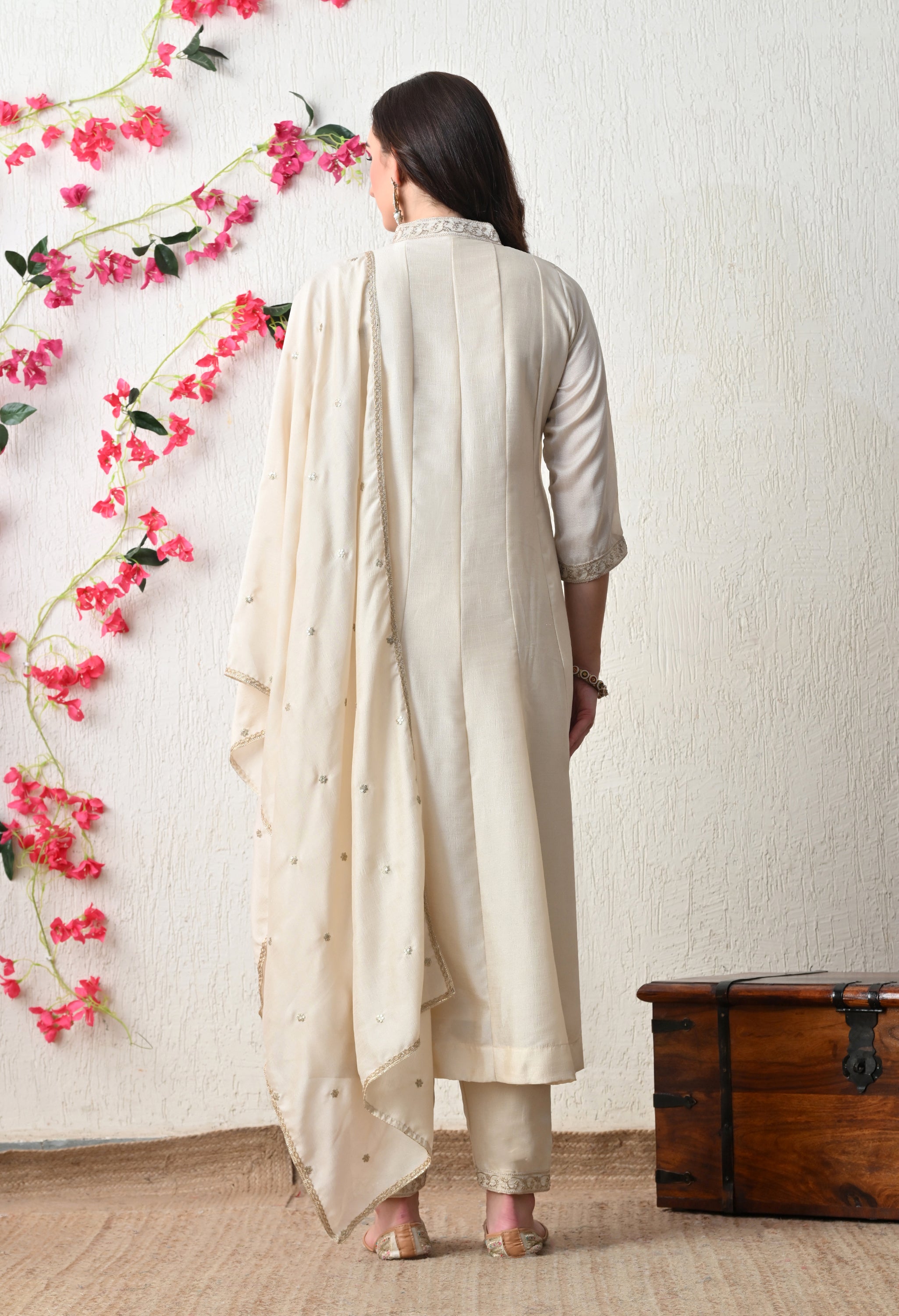 Pristine Ivory Embroidered Anarkali Suit Set