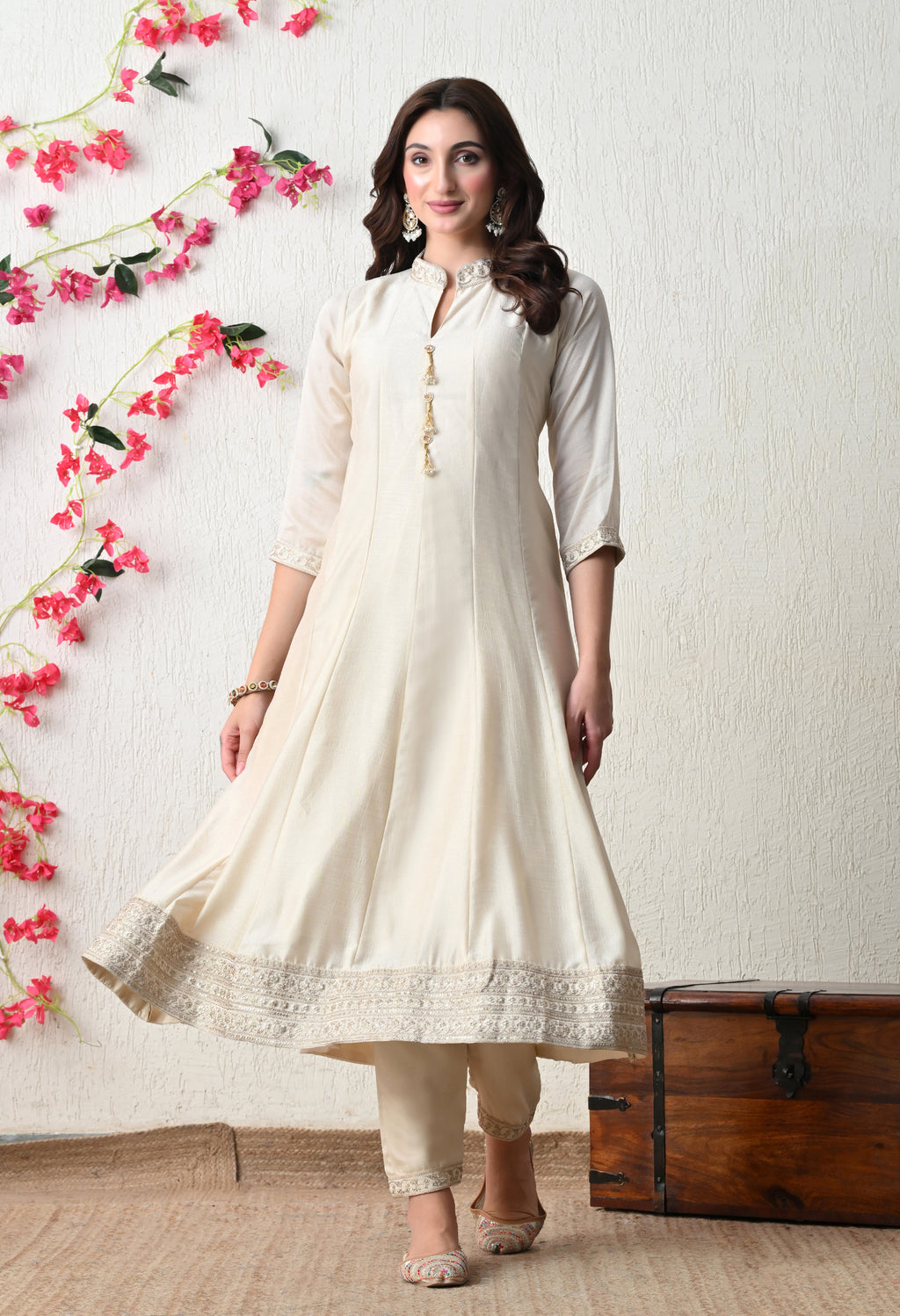 Pristine Ivory Embroidered Anarkali Suit Set