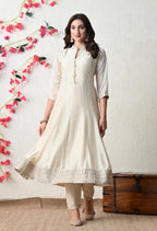Pristine Ivory Embroidered Anarkali Suit Set