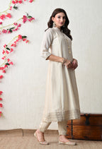 Pristine Ivory Embroidered Anarkali Suit Set