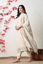 Pristine Ivory Embroidered Anarkali Suit Set