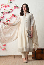 Pristine Ivory Embroidered Anarkali Suit Set