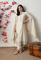 Pristine Ivory Embroidered Anarkali Suit Set