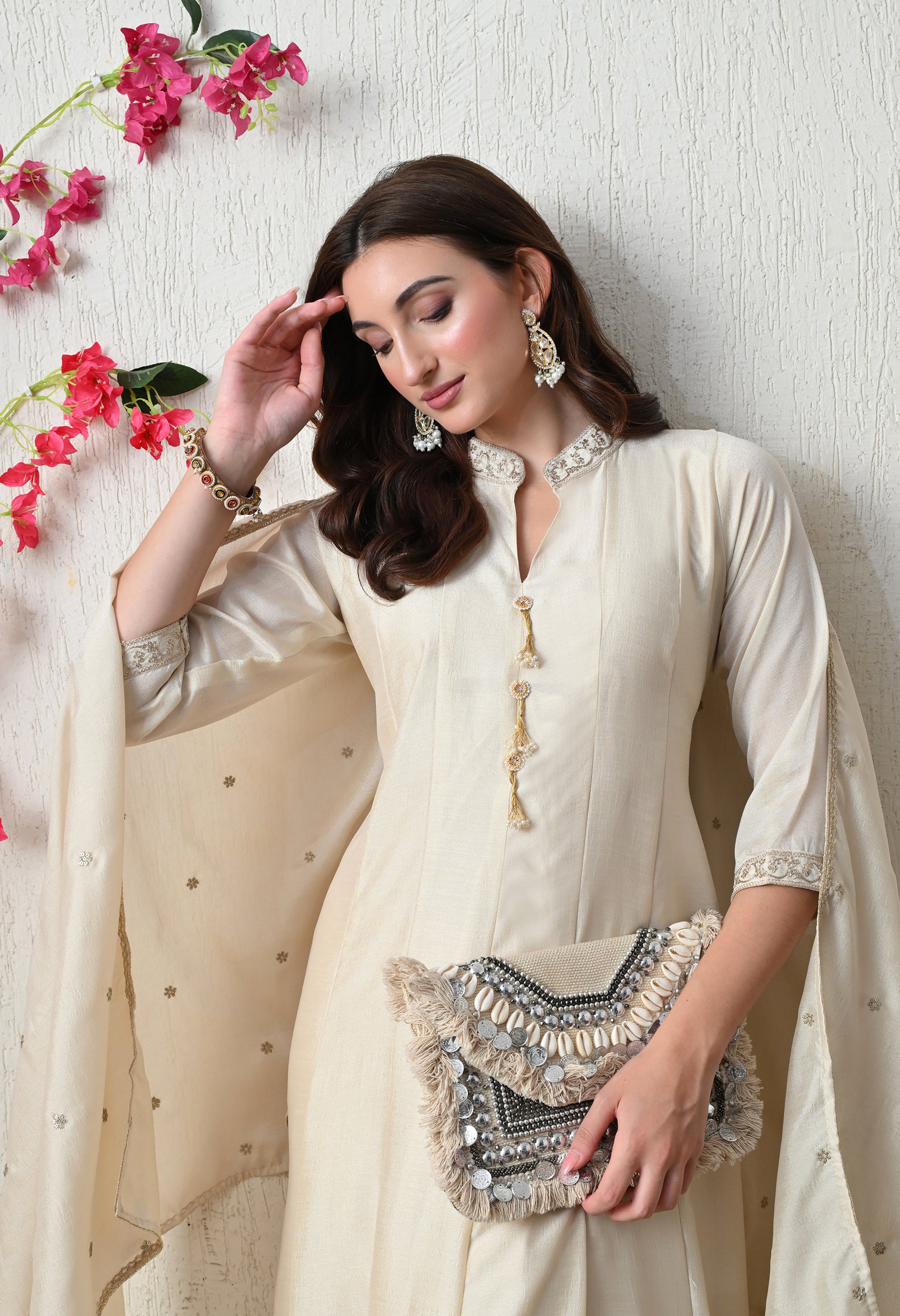 Pristine Ivory Embroidered Anarkali Suit Set