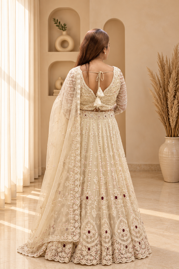 Ivory White Embroidered Lehenga Choli with Dupatta