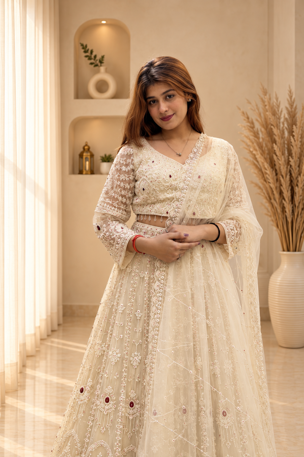 Ivory White Embroidered Lehenga Choli with Dupatta