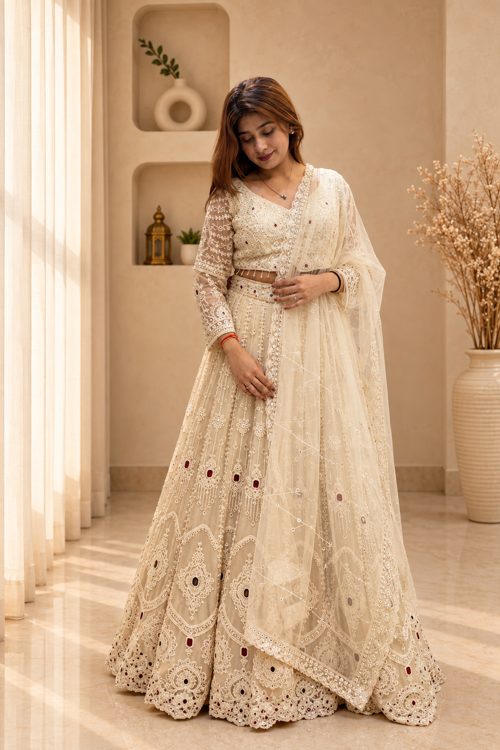 Ivory White Embroidered Lehenga Choli with Dupatta