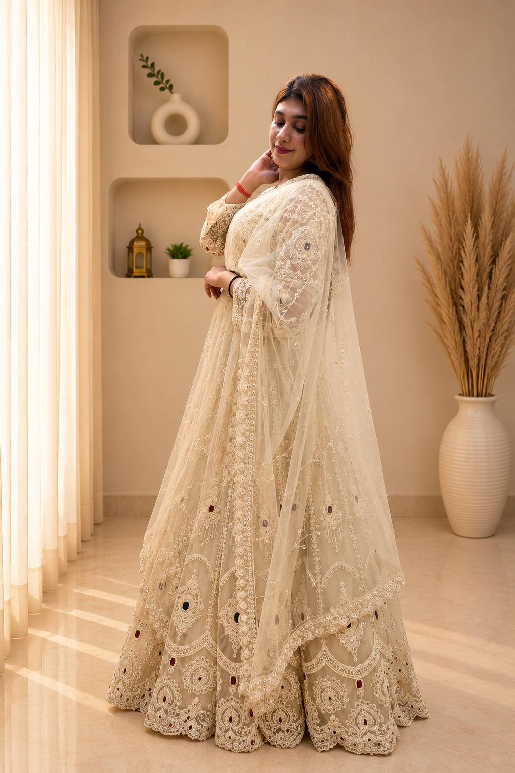 Ivory White Embroidered Lehenga Choli with Dupatta