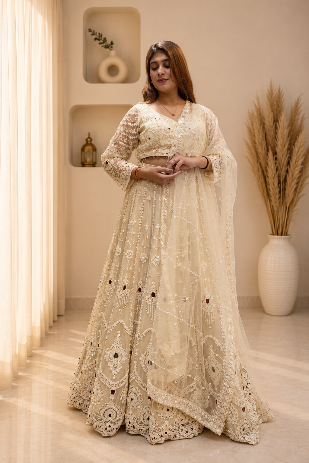 Ivory White Embroidered Lehenga Choli with Dupatta