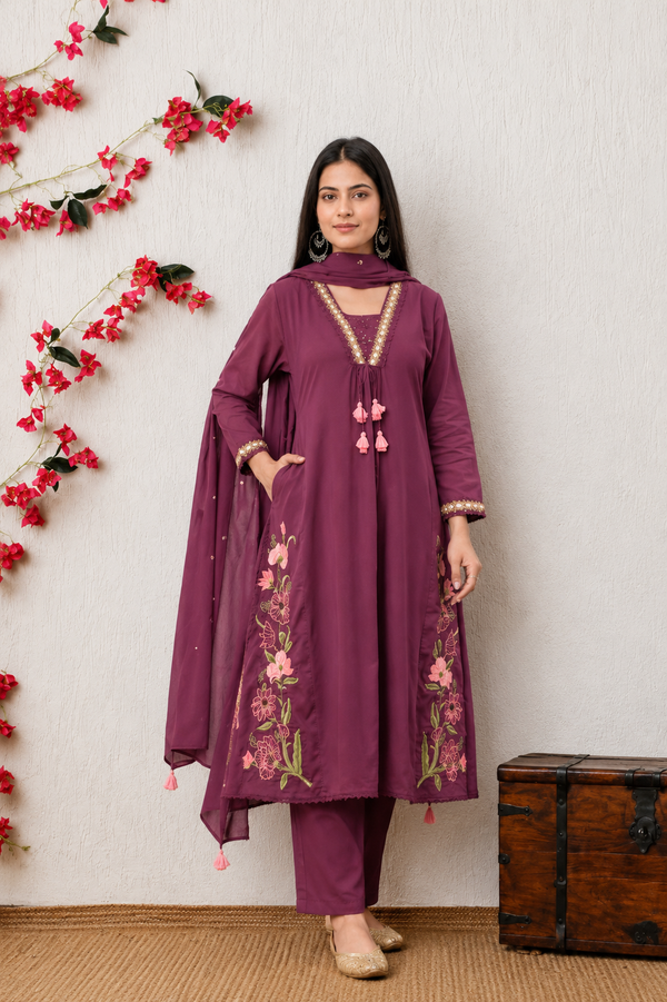 Wine mal Cotton A-Line kurta set