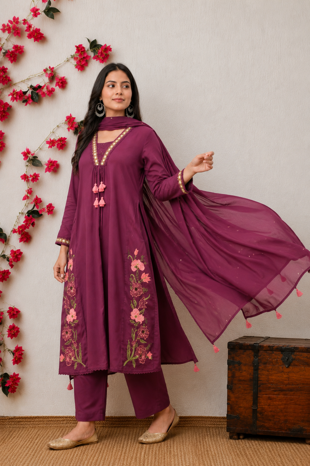 Wine mal Cotton A-Line kurta set
