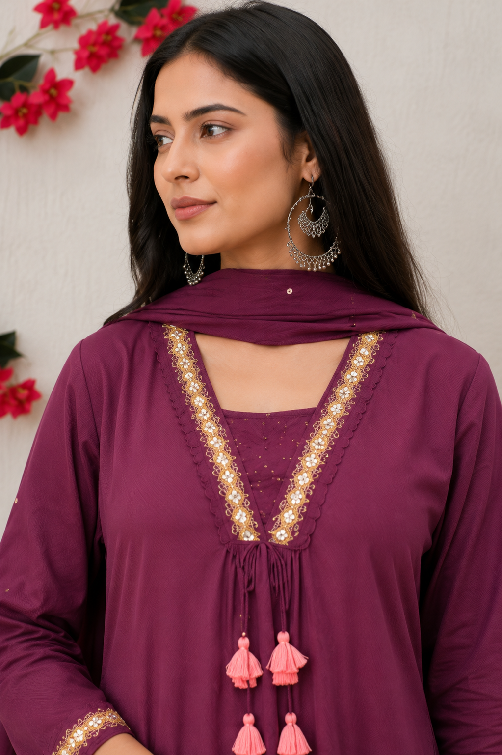 Wine mal Cotton A-Line kurta set