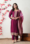Elegant Wine Embroidered Anarkali Suit Set