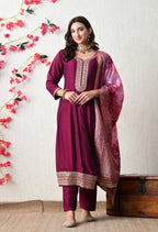 Elegant Wine Embroidered Anarkali Suit Set