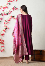 Elegant Wine Embroidered Anarkali Suit Set