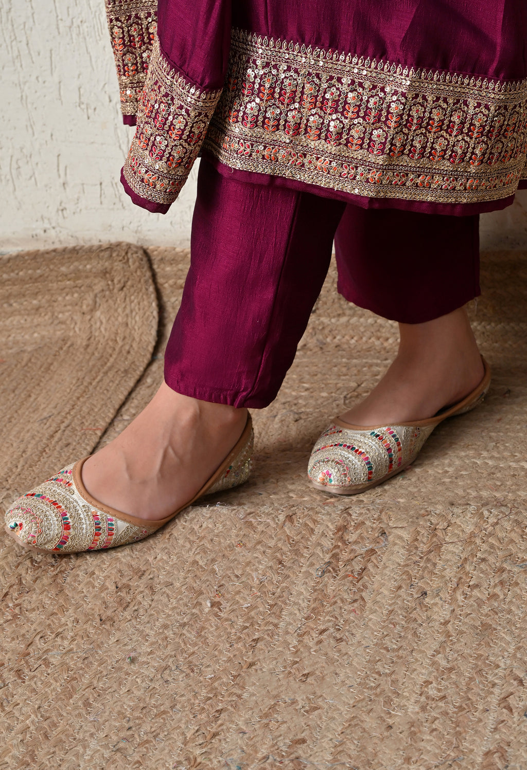 Elegant Wine Embroidered Anarkali Suit Set