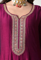 Elegant Wine Embroidered Anarkali Suit Set